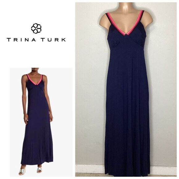 New. Trina Turk navy maxi dress. Medium. Retails $228 - Picture 1 of 11